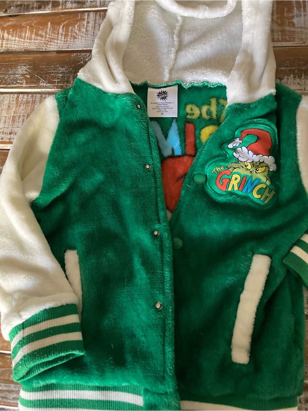 Kids Green The Grinch Plush Hoodie Jacket - Holiday Fleece Pullover